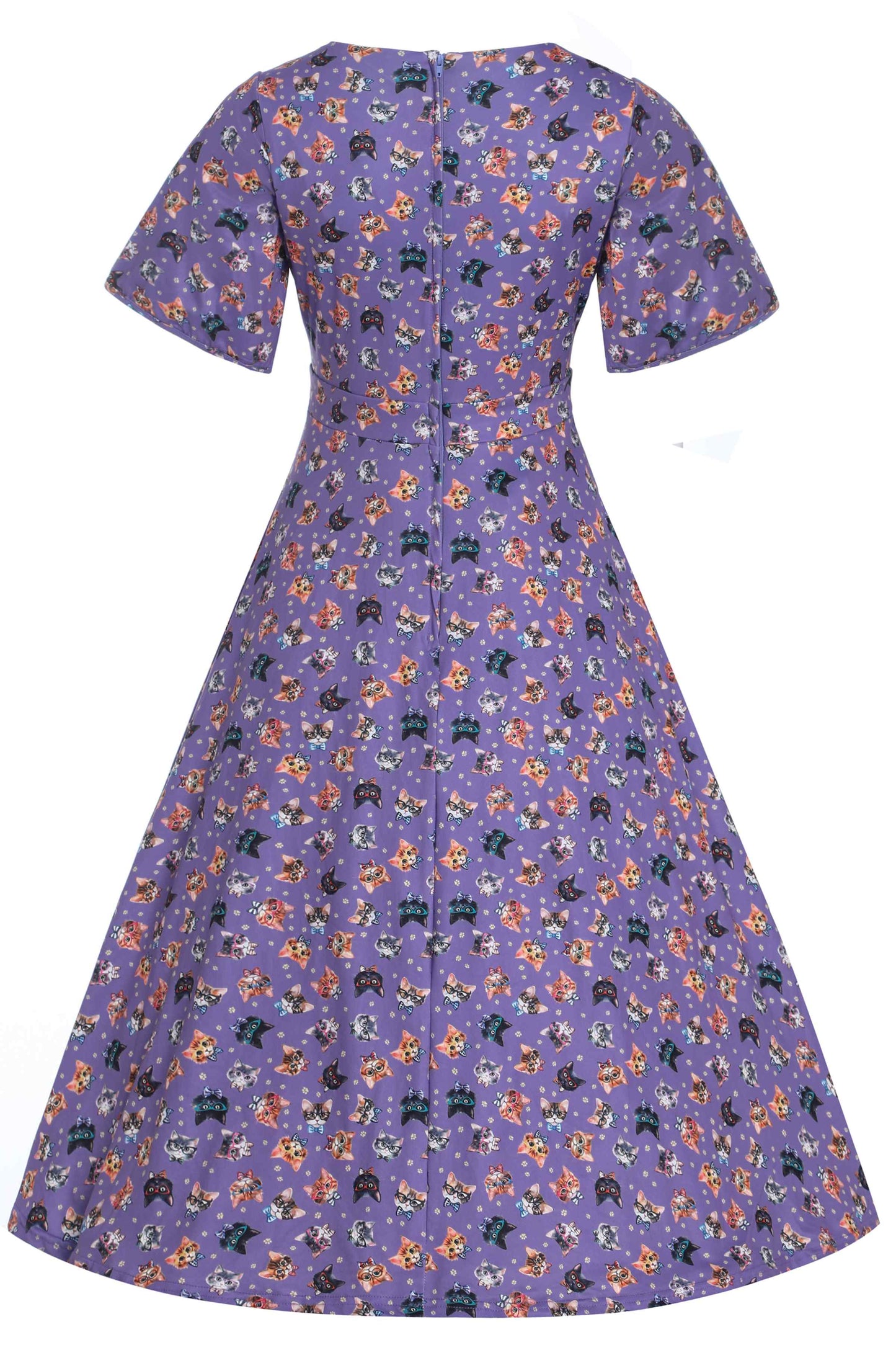 Janice Purple Nerdy Cat Tea Dress