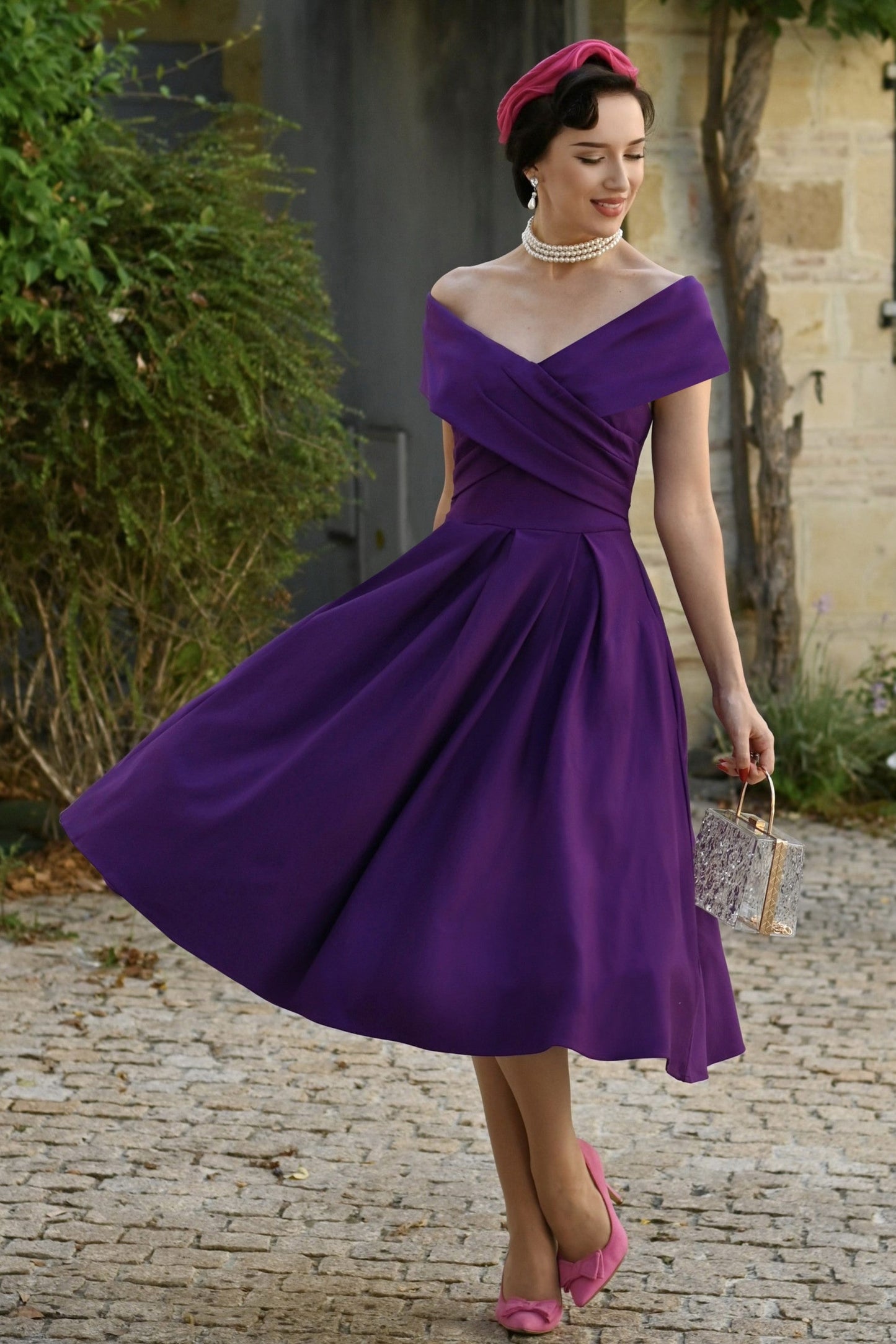 Beverly Purple Off Shoulder Dress