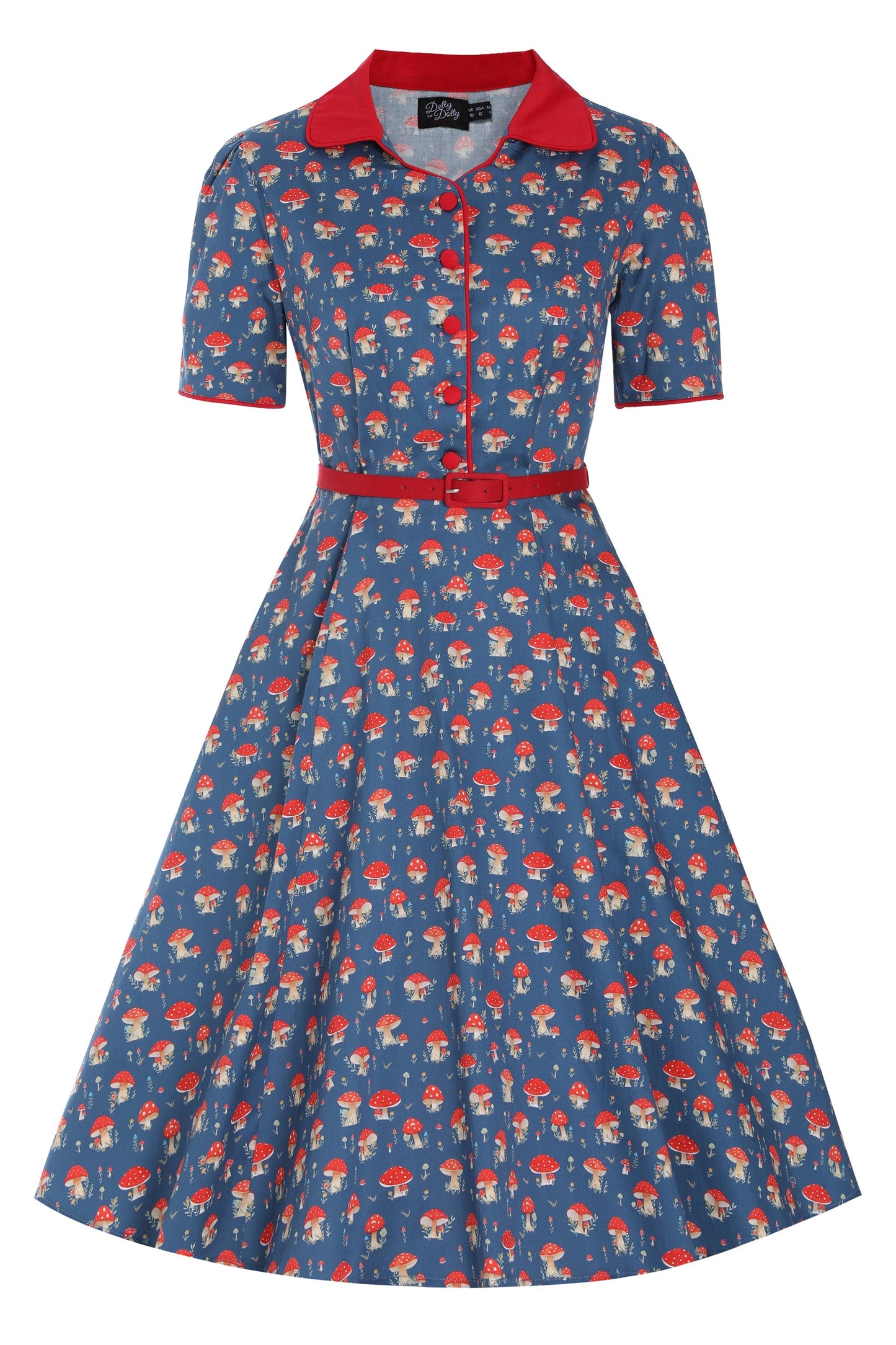 Penelope Red Mushroom Shirt Dress in Blue