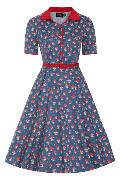 Penelope Red Mushroom Shirt Dress in Blue
