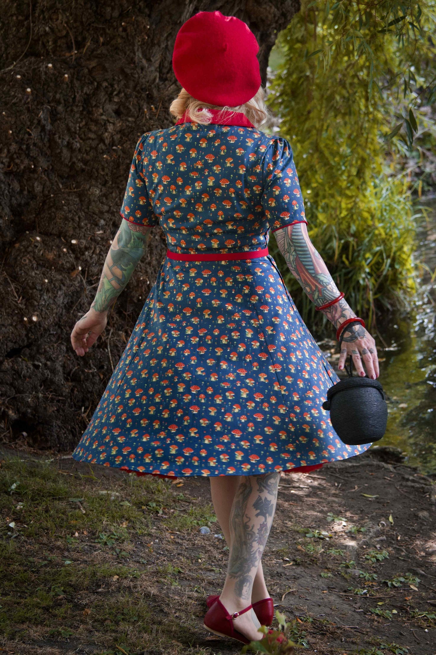 Penelope Red Mushroom Shirt Dress in Blue
