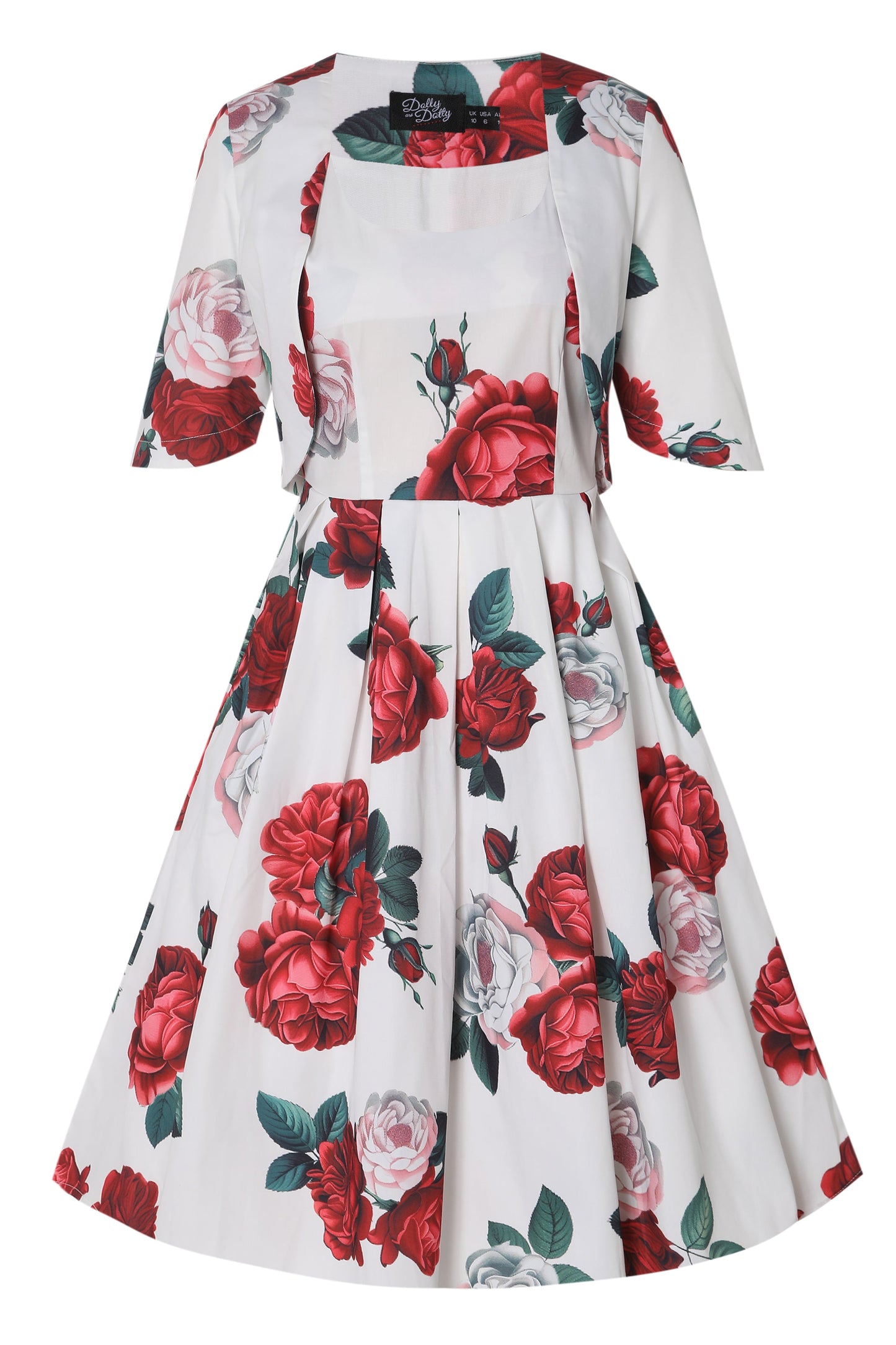 Lisette Red Peony in White Bolero Jacket