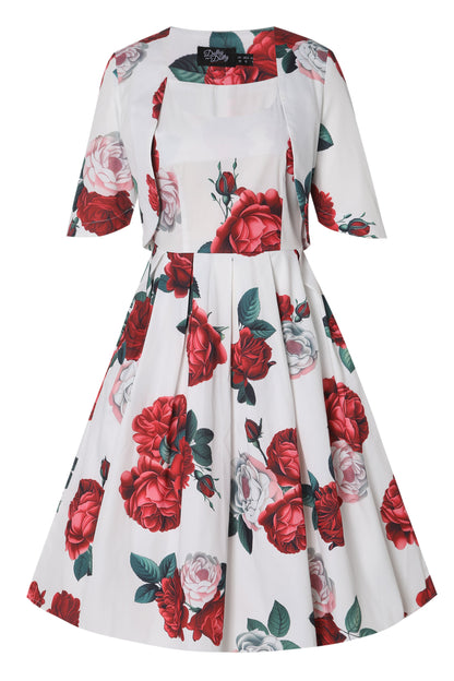 Lisette Red Peony in White Bolero Jacket