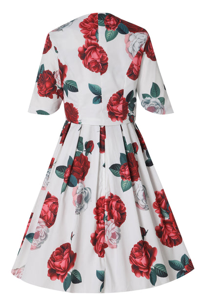 Lisette Red Peony in White Bolero Jacket