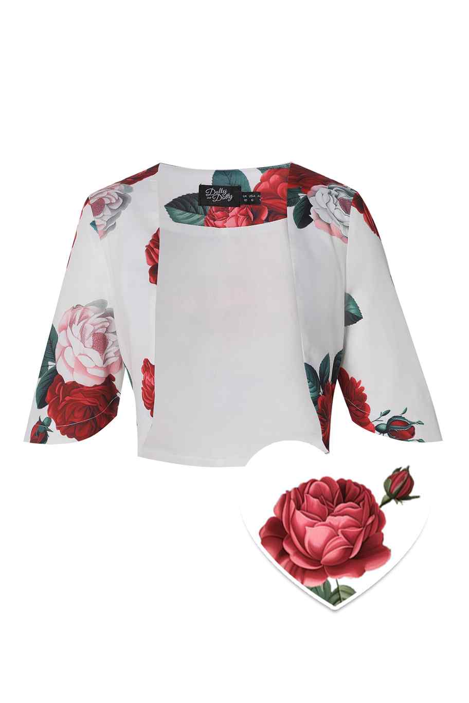 Lisette Red Peony in White Bolero Jacket