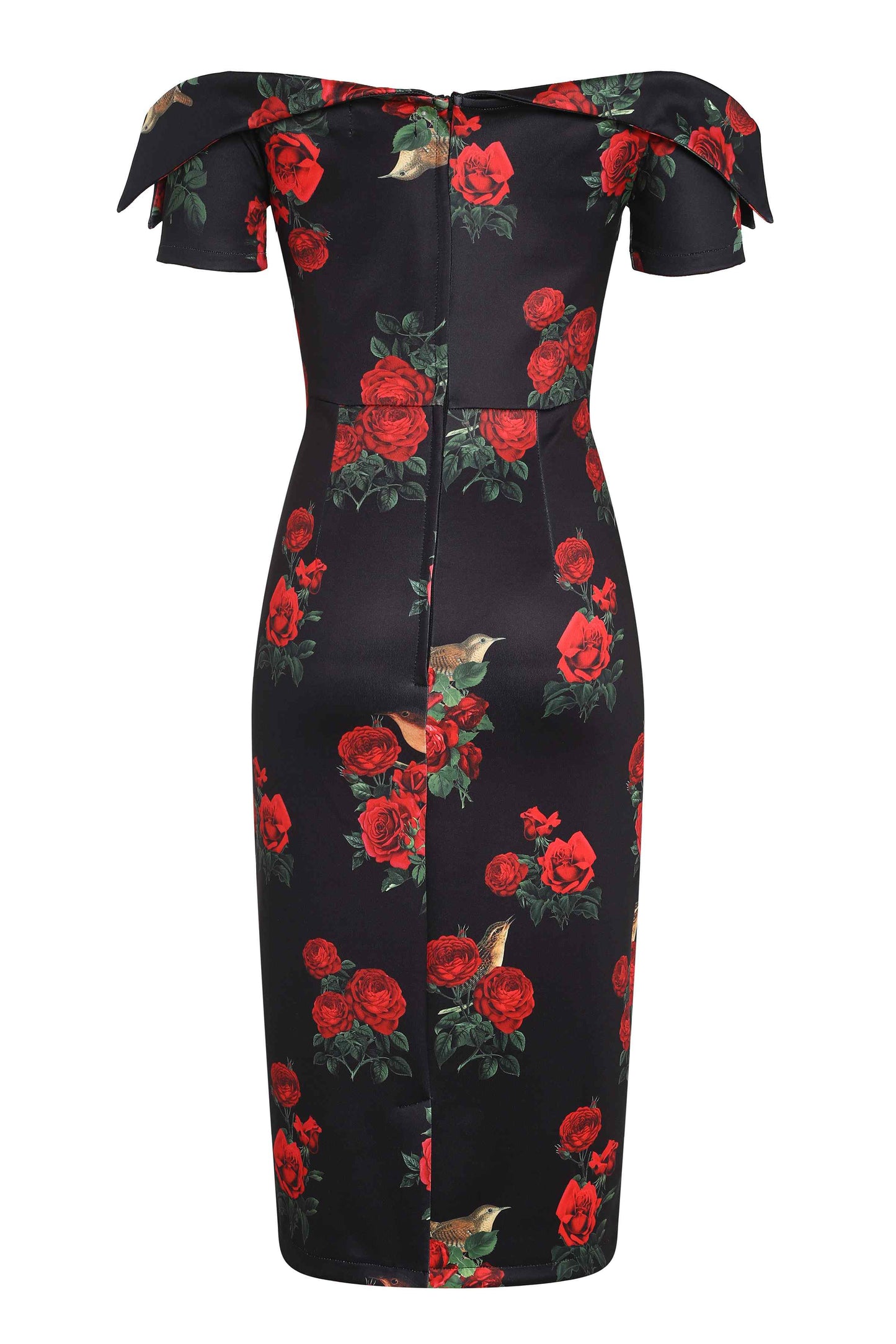 Monroe Black Rose & Bird Pencil Dress