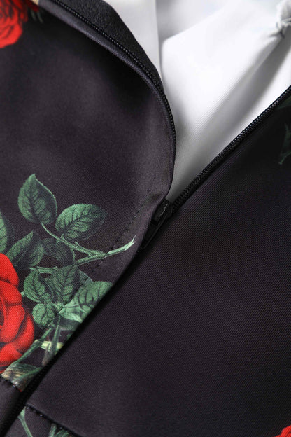 Monroe Black Rose & Bird Pencil Dress