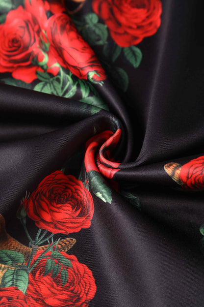 Monroe Black Rose & Bird Pencil Dress
