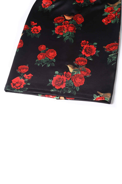 Monroe Black Rose & Bird Pencil Dress