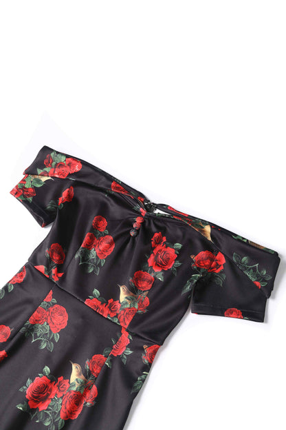 Monroe Black Rose & Bird Pencil Dress