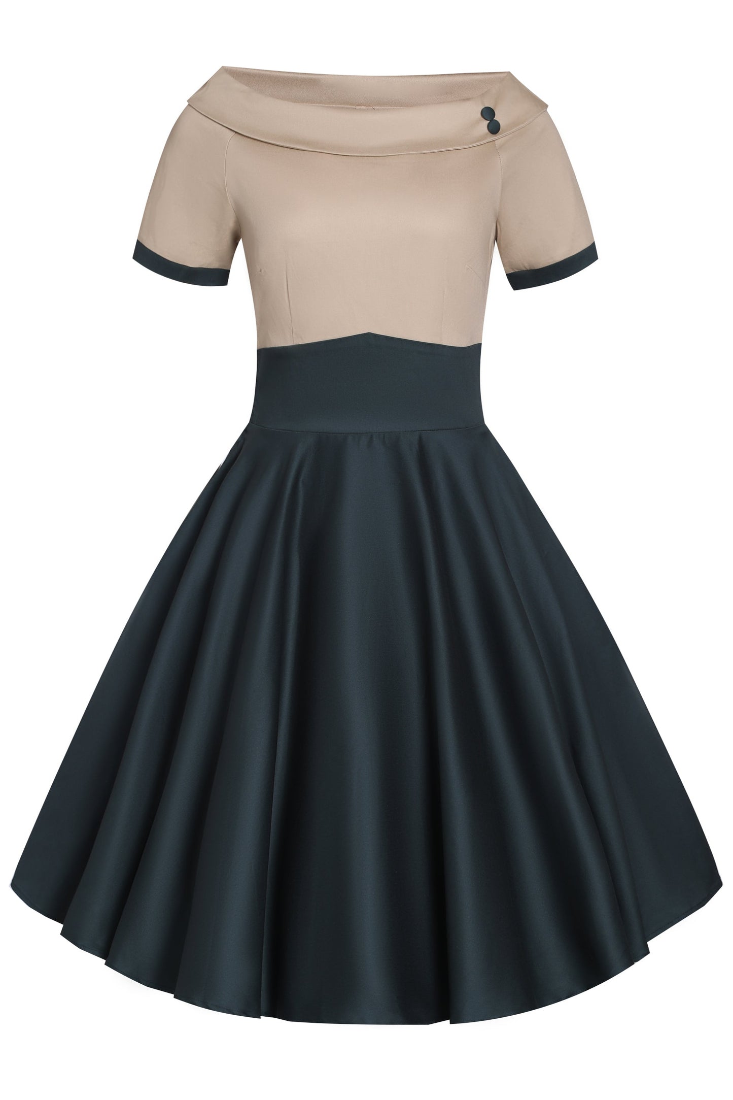 Darlene Retro Beige/Dark Green Swing Dress