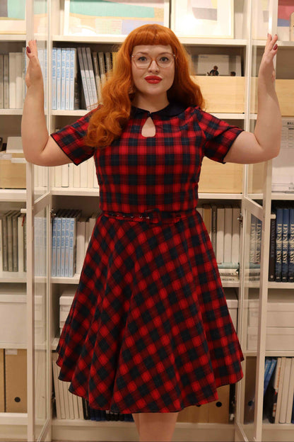 Evelyn Retro Check Swing Dress in Red