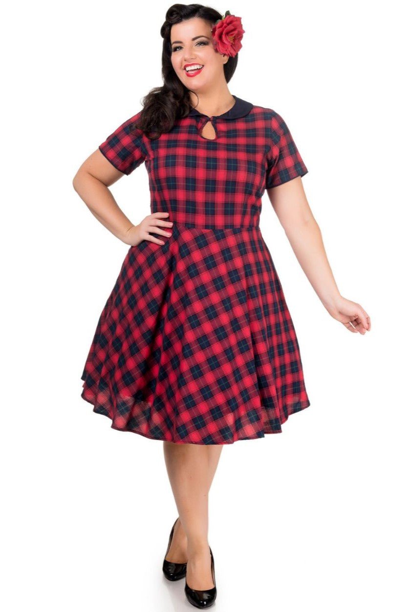 Evelyn Retro Check Swing Dress in Red