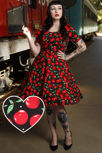 Brenda Retro Cherry Flared Dress