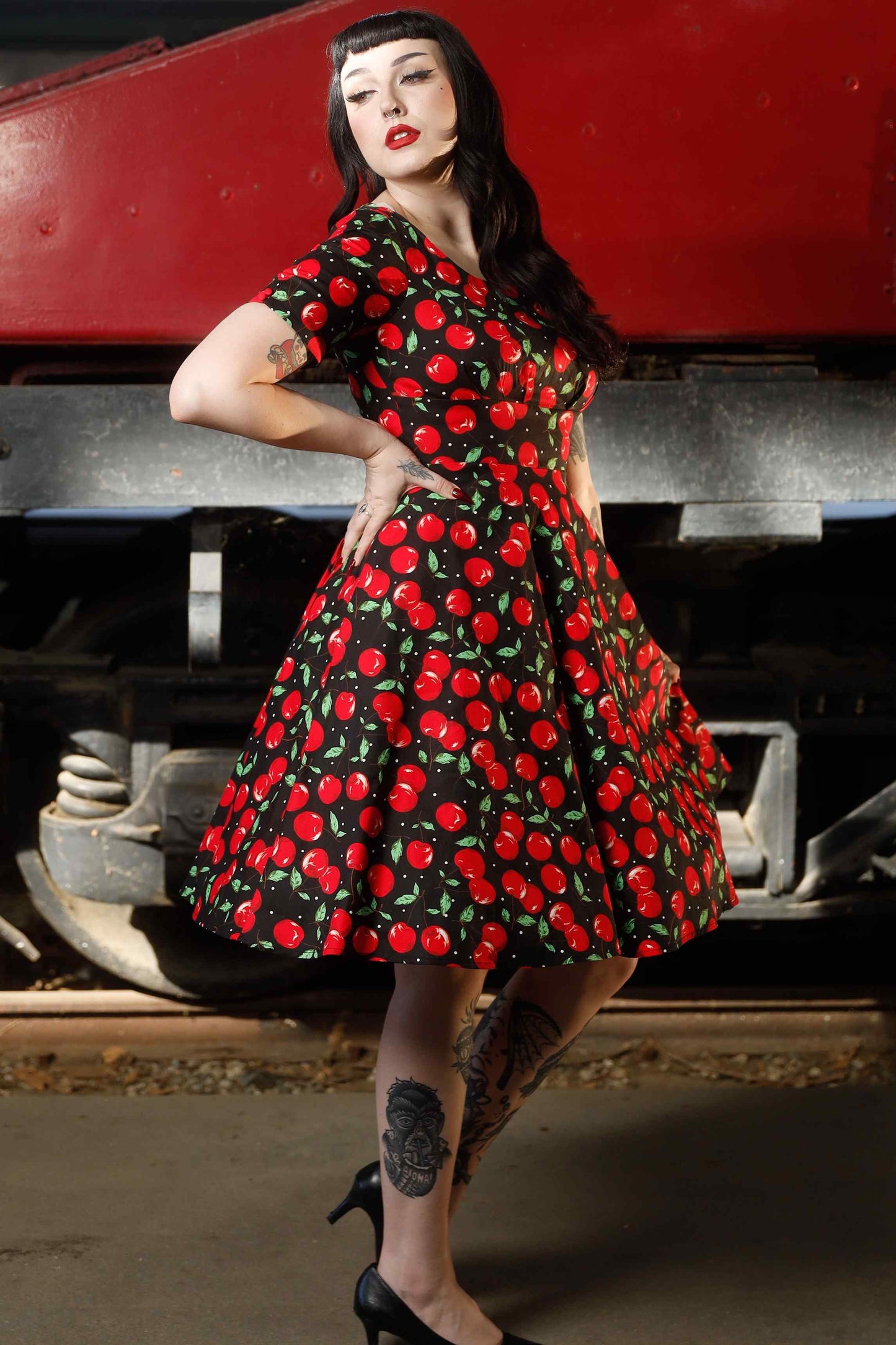 Brenda Retro Cherry Flared Dress