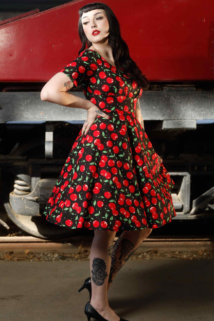 Brenda Retro Cherry Flared Dress