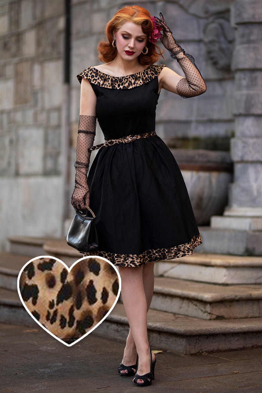 Cindy Retro Dress in Leopard Print
