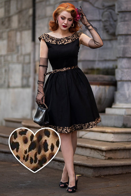 Cindy Retro Dress in Leopard Print