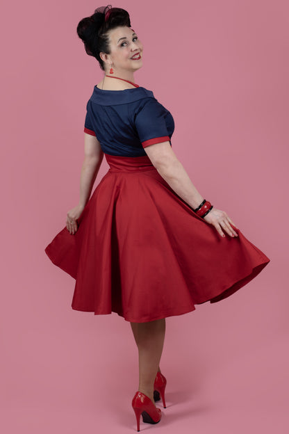 Darlene Retro Full Circle Swing Dress in Navy Blue and Red