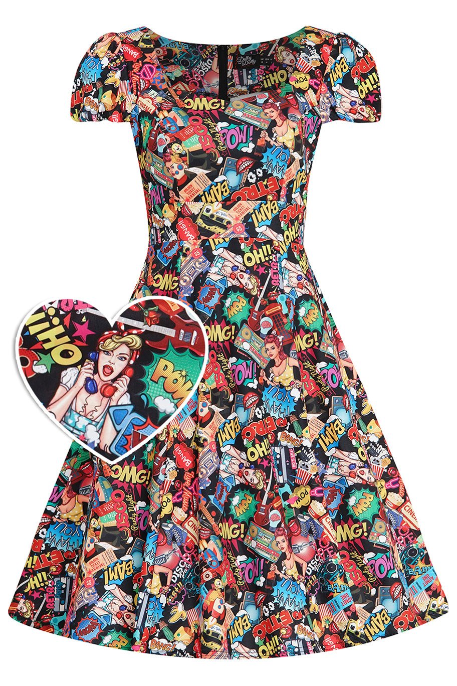 Claudia Retro Pop Art Short Sleeved Swing Dress