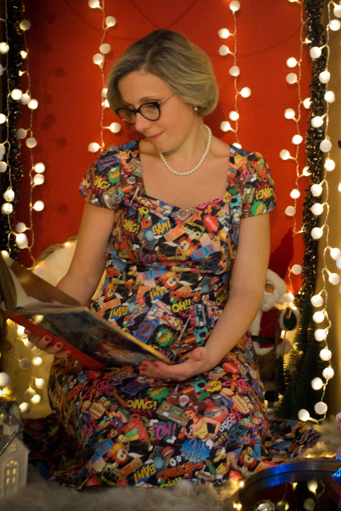 Claudia Retro Pop Art Short Sleeved Swing Dress