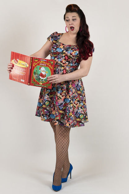 Claudia Retro Pop Art Short Sleeved Swing Dress