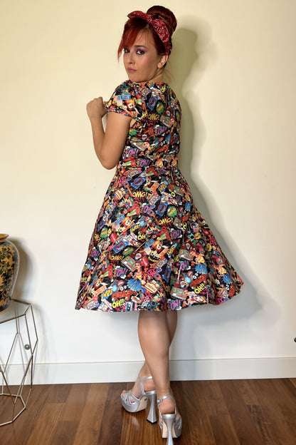 Claudia Retro Pop Art Short Sleeved Swing Dress