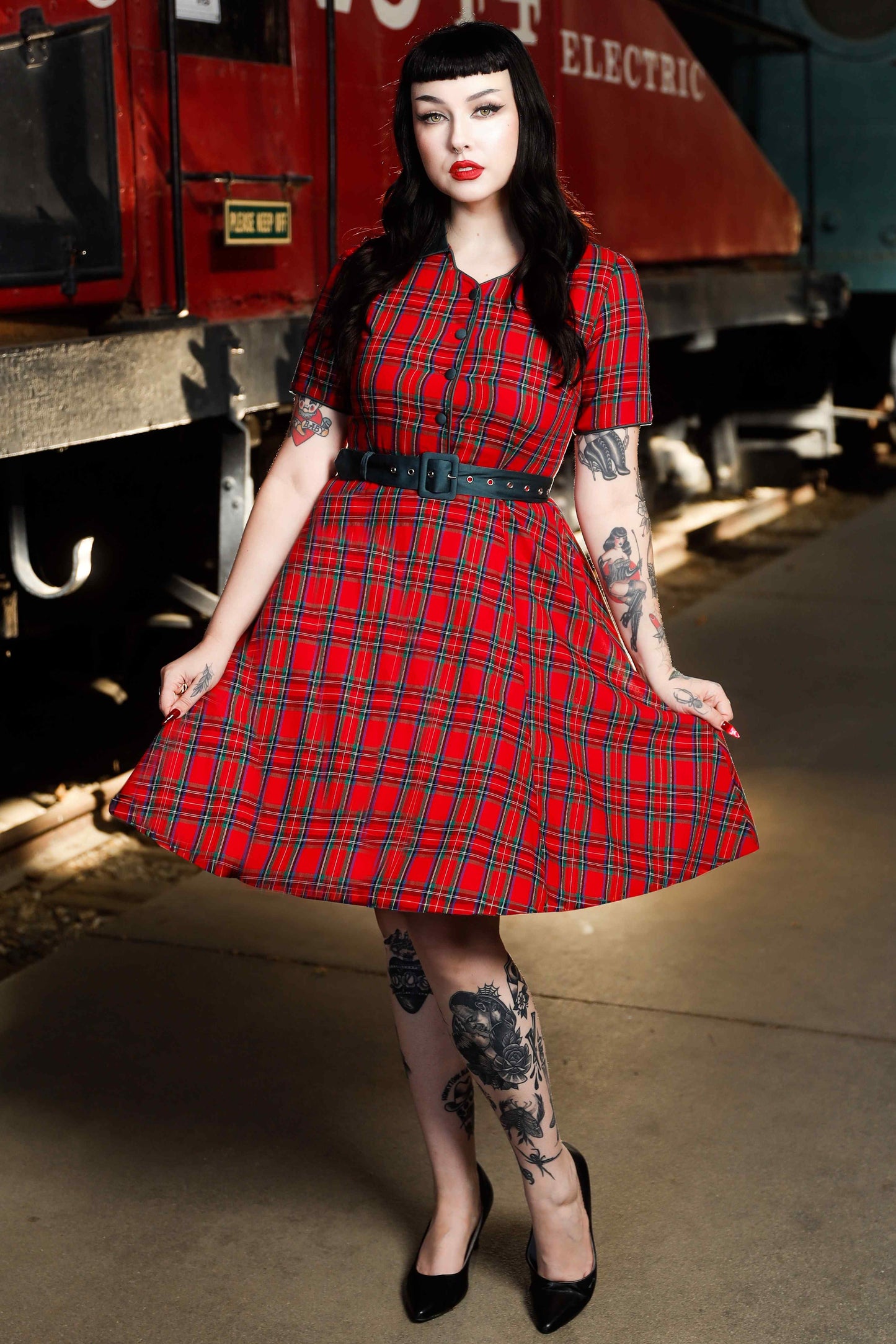 Penelope Royal Stewart Red Tartan Shirt Dress