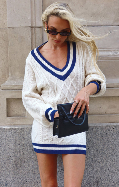 Tailgate Sweater Dress ~ Navy Cable Knit