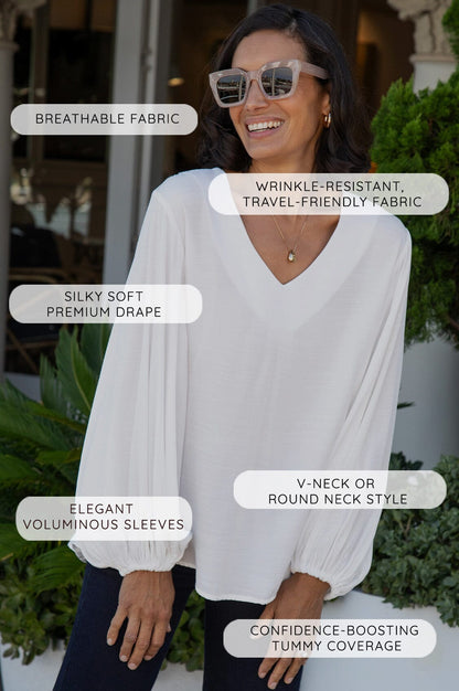 Sophia V-Neck Long Sleeve Top Navy