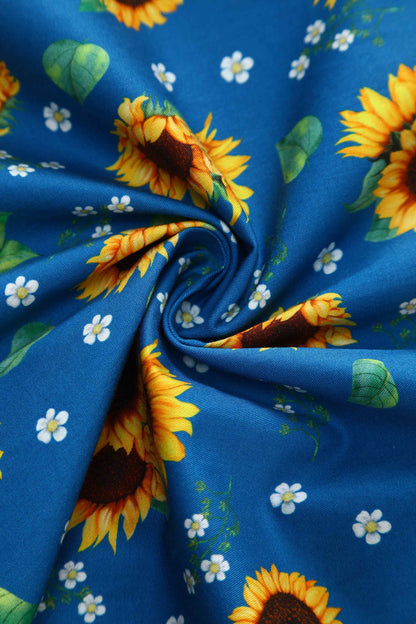 Mabel Sunflower Midi Shirt Dress In Blue