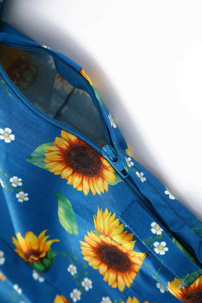 Mabel Sunflower Midi Shirt Dress In Blue