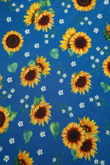 Mabel Sunflower Midi Shirt Dress In Blue