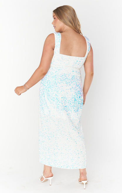 Eden Midi Dress ~ White Sparkle Sequins
