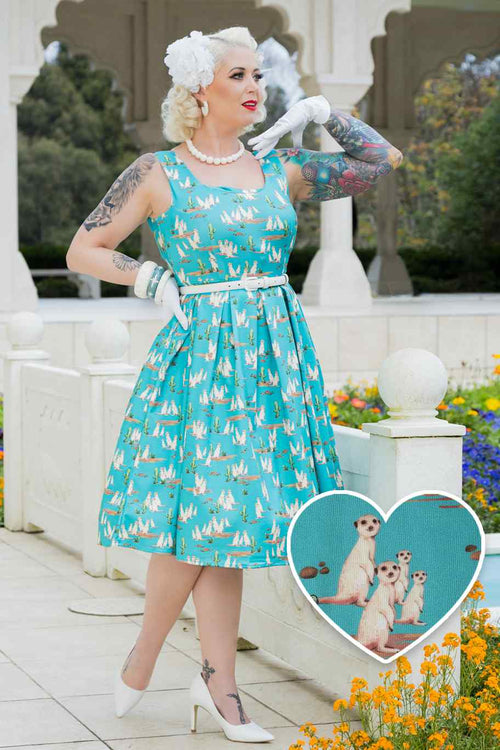 Amanda Turquoise Meerkat Swing Dress