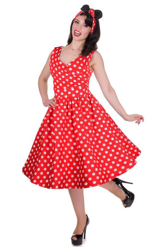 May V-neck 50s Style Spot Dress in Red