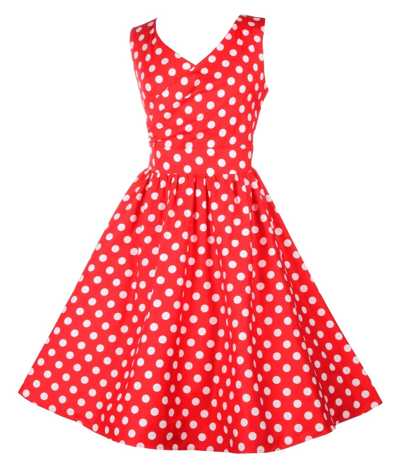May V-neck 50s Style Spot Dress in Red
