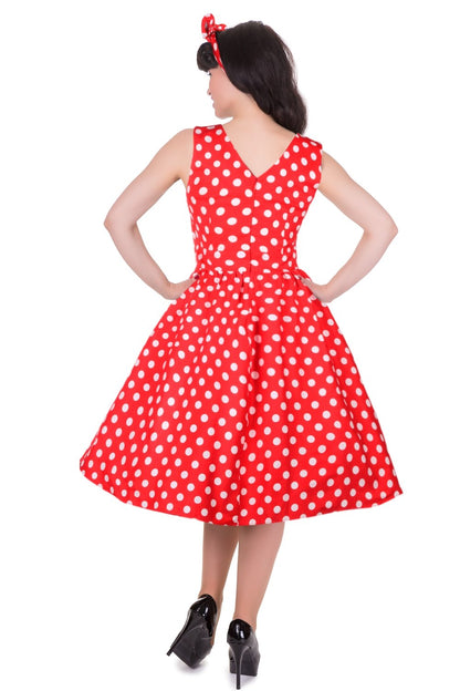 May V-neck 50s Style Spot Dress in Red