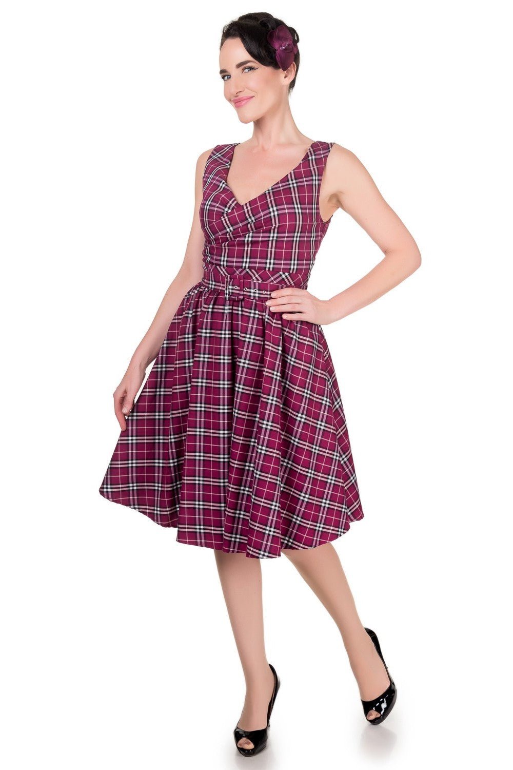 May V-neck Vintage Inspired Swing Dress in Purple
