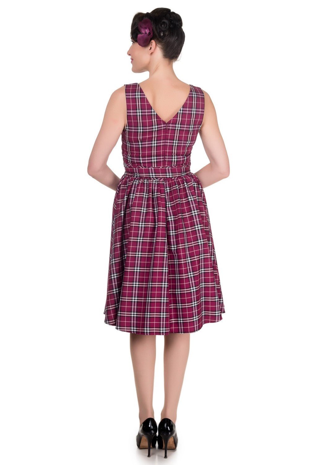 May V-neck Vintage Inspired Swing Dress in Purple