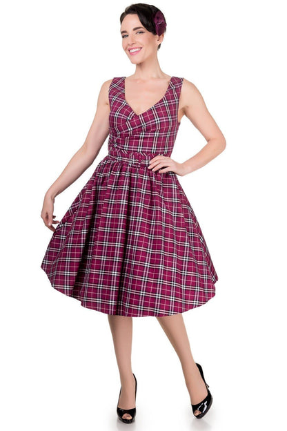 May V-neck Vintage Inspired Swing Dress in Purple