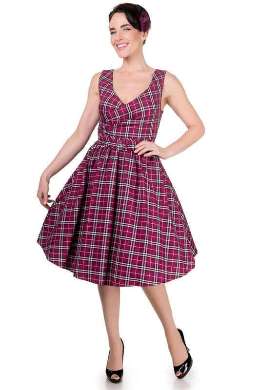 May V-neck Vintage Inspired Swing Dress in Purple