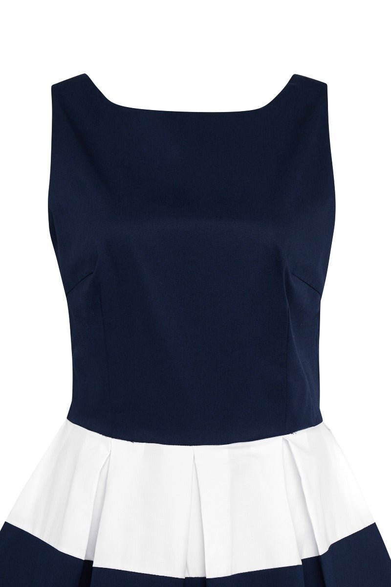 Anna Nautical Striped 50s Swing Dress in Navy