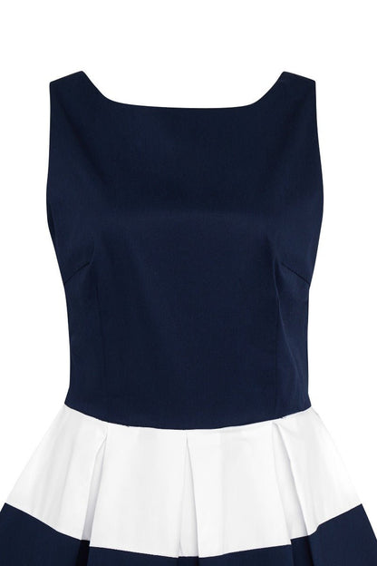 Anna Nautical Striped 50s Swing Dress in Navy
