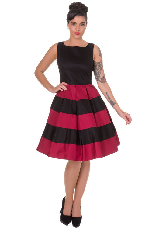 Anna Black & Red Striped Swing Dress