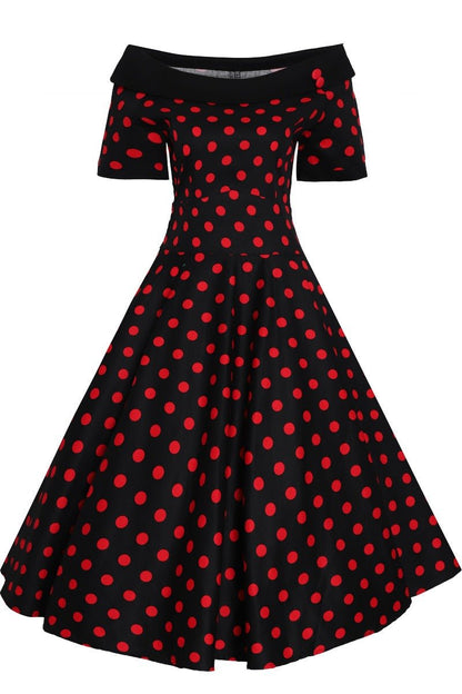Darlene Rockabilly Black & Red Spot Swing Dress