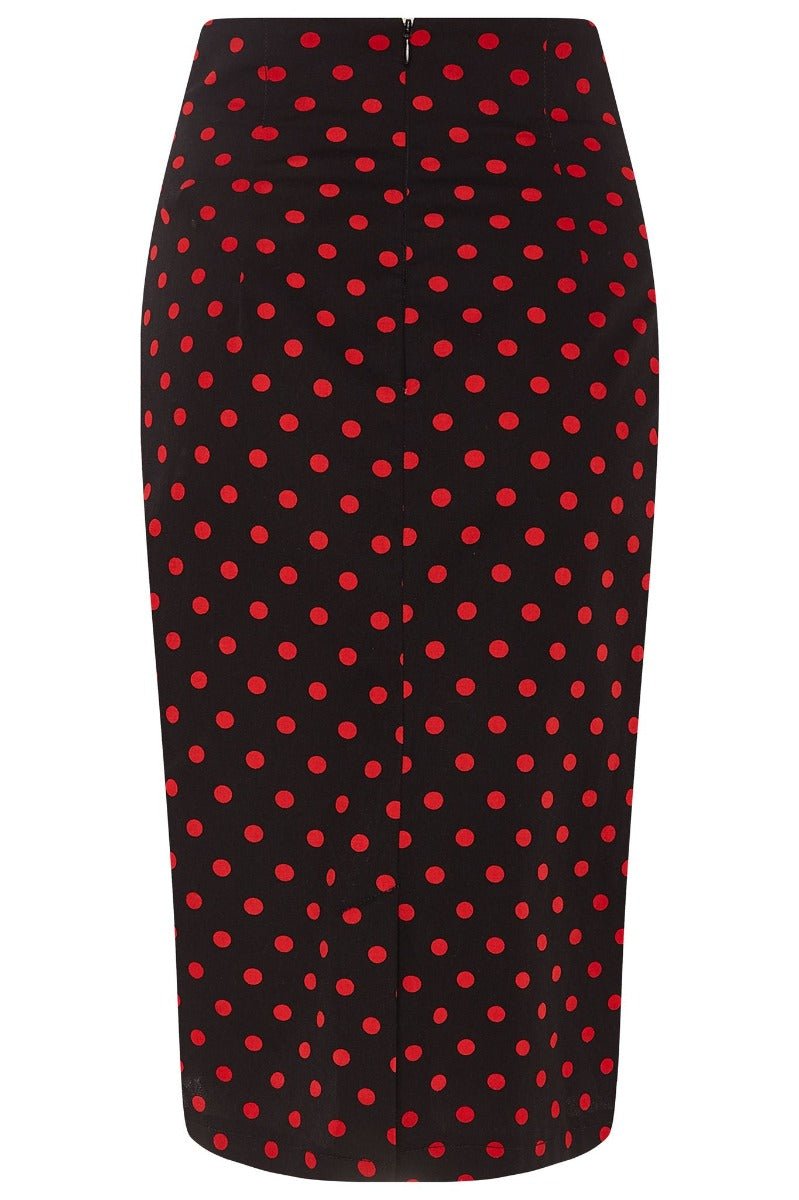 Falda Chic Pencil Plain Skirt in Black and Red Polka dot