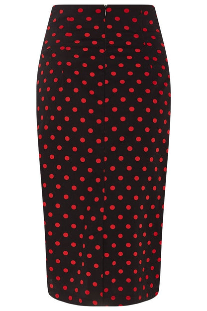 Falda Chic Pencil Plain Skirt in Black and Red Polka dot