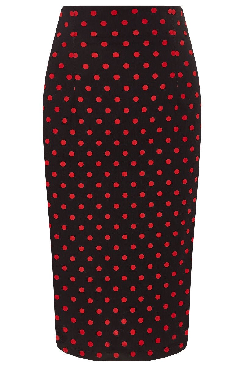 Falda Chic Pencil Plain Skirt in Black and Red Polka dot