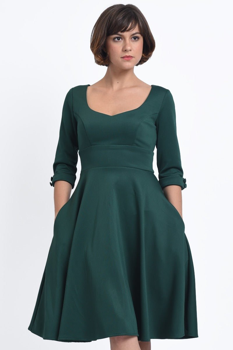Debra Long Sleeves Stretchy Dress in Green